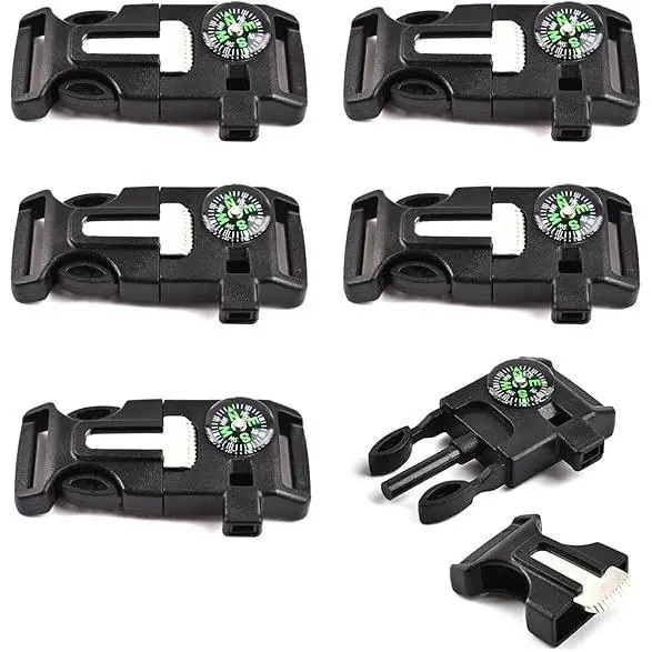6 piezas de herramientas de supervivencia al aire libre con hebilla multifuncional, equipo de supervivencia, equipo de supervivencia, pulsera de paracord para camping, viajes al aire libre, - 1