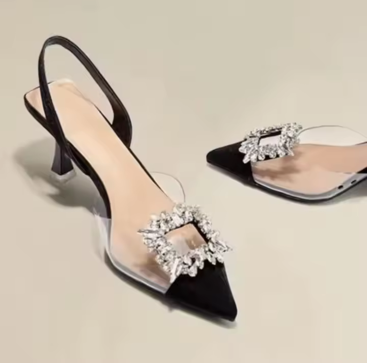Nuevo Sexy Cristal Zapatos Transparent Sólida Puntera Cómoda Zapatos Banquete - 1
