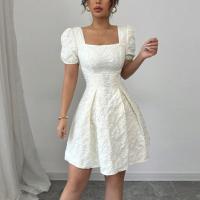 Vestido De Verano Para Mujer Blanco Puro Con Cuello Cuadrado Y Falda A-line Corto Con Mangas Estilo Coreano Alta Cintura Streetwear - details 3