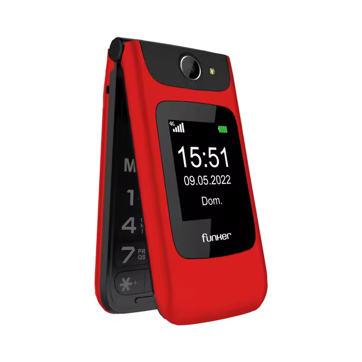 Funker C200 Comfort 4G - Teléfono móvil 4G Volte de Tapa para Mayores, Botones y Teclas Grandes, fácil de Usar, botón SOS, USB-C, 3 memorias directas, Bateria 1000mAH (Rojo) - 1