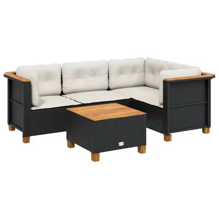 vidaXL Set de muebles de jardín 5 pzas y cojines ratán sintético negro - 1