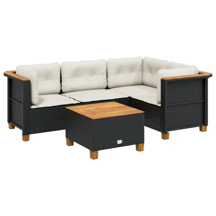 vidaXL Set de muebles de jardín 5 pzas y cojines ratán sintético negro - 1