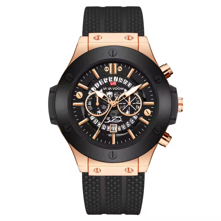 Reloj De Cuarzo Para Hombre De 48mm Con Dial Negro Y Diseño De Agujeros En Blanco Y Negro Estilo Deportivo Resistente Al Choque Y Al Agua - 1