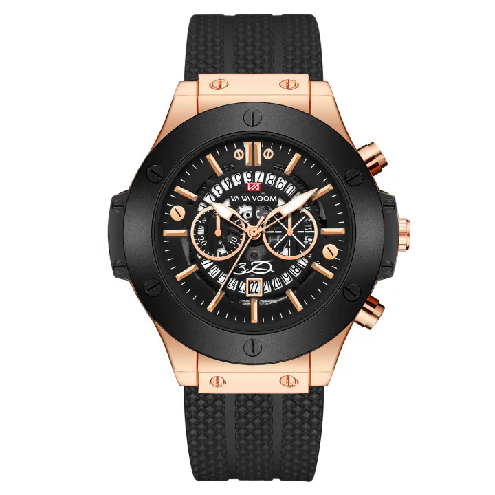 Reloj De Cuarzo Para Hombre De 48mm Con Dial Negro Y Diseño De Agujeros En Blanco Y Negro Estilo Deportivo Resistente Al Choque Y Al Agua - 1