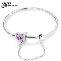 Pulsera De Corazón Rosado En Plata De Ley 925 Con Cadena De Seguridad Estrellada Y Luna Cadena De Serpiente Adecuada Para DIY Joyería Con Encantos Y Cuentas Para Mujer - details 10