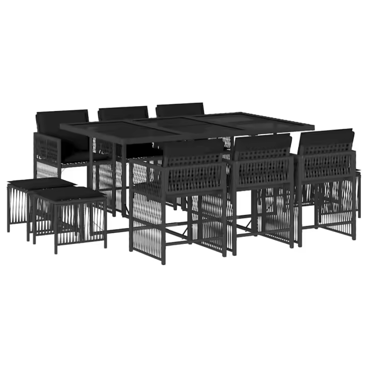 vidaXL Set de comedor jardín 11 pzas con cojines ratán sintético negro - 1