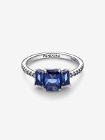 Pandora - Anillo rectangular Azul Brilliant de Tres Piedras-Plata de Lei - details 0