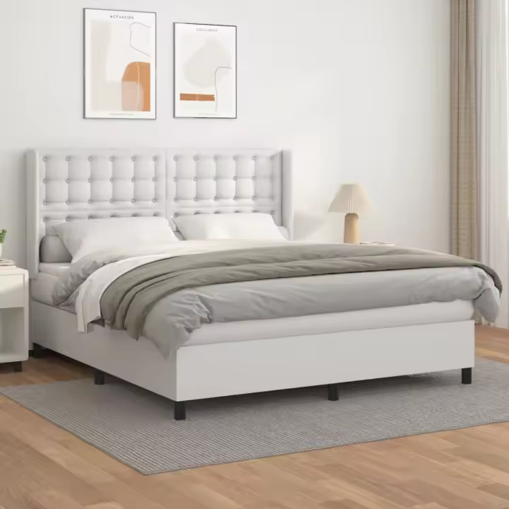 vidaXL Cama box spring con colchón cuero sintético blanco 180x200 cm - 1