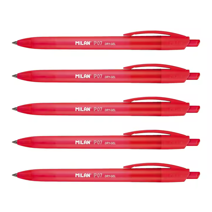 MILAN - Pack de 5 Bolígrafos Roller P07 Dry-Gel. Tinta Base Aceite Secado Rápido. Rojo - 1