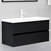 vidaXL Armario para lavabo madera contrachapada 90x38,5x45 cm en color Negro/Blanco brillante/Gris sonoma y más | almacenamiento funcional diseño moderno para baño dormitorio sala - details 0