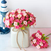 Bouquet De Rosas Artificiales 1 Pieza 21 Cabezas 7 Ramas Pequeño Bouquet De Flores Sin Vaso Para Bodas Decoración Del Hogar - details 0