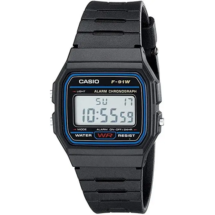 Reloj Clásico Casio F91W-1CH de Resina Ligera y Duradera con Calendario Perpetuo y Alarma - 1