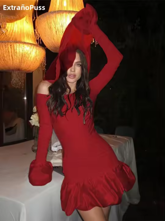 Vestido Bodycon Mini Elegante Para Mujer Con Manga Acolchada Y Cuello Abierto Atrás Sin Costuras Vestido De Noche Sexy Con Acolchado Y Cintura Natural - 1