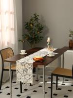 Corredor De Mesa Beige Vintage Estilo Americano Con Ramas De Flores Y Encaje De Borla Para Decoración De Sala De Estar Y Cocina - details 7