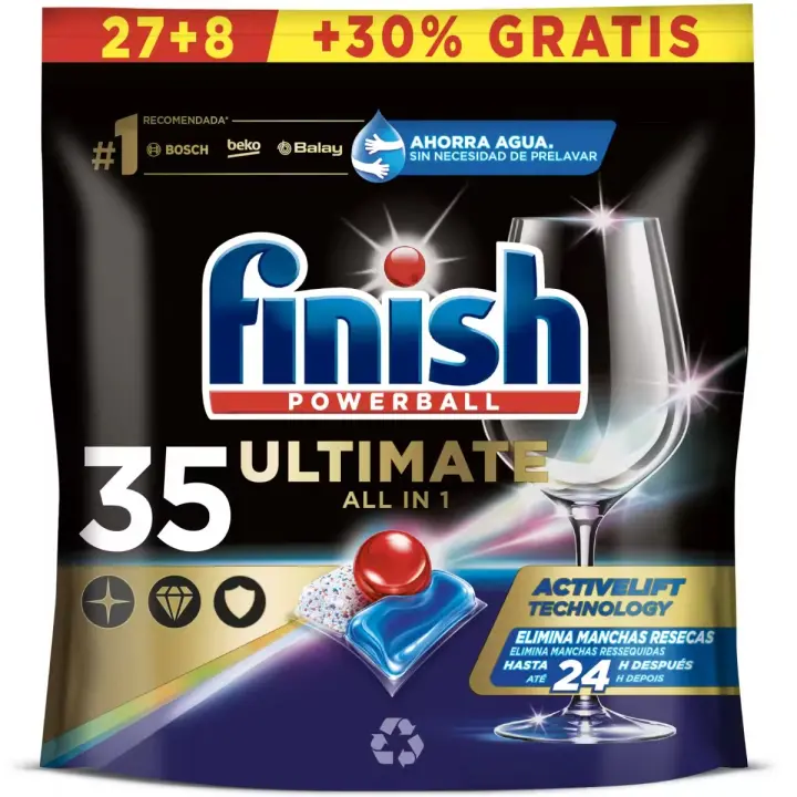 Finish Powerball ULTIMATE ALL IN 1 Pastillas para Lavavajillas, Aroma Regular, Eficaz Manchas Resecas, Brillo Diamante, Menos Químicos, Profesional - 1