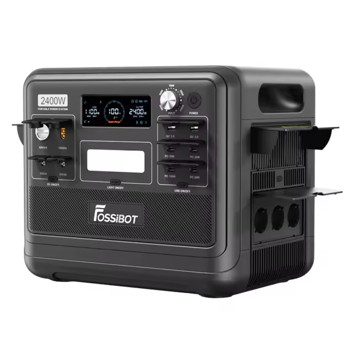 FOSSiBOT F2400 Estación energía portátil, batería LiFePO4 de 2048Wh / 640000mAh, generador solar 2400W (4600W pico), 3xAC RV Car USB Tipo-C QC3.0 PD DC5521 Tomas corriente onda sinusoidal pura, carga rápida de 1.5 horas, controlador de carga MPPT BMS - 1