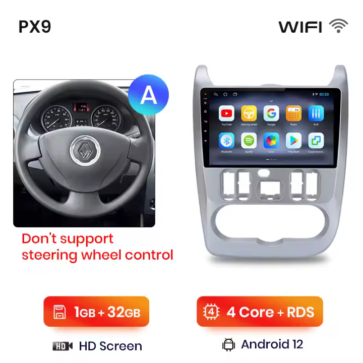 AWESAFE inalámbrico CarPlay Android Auto Radio para Renault dacia Logan Sandero 2009 2010 2011 2012 2013 coche reproductor multimedia GPS 2 din autoradio volante controles RDS Bluetooth - 1