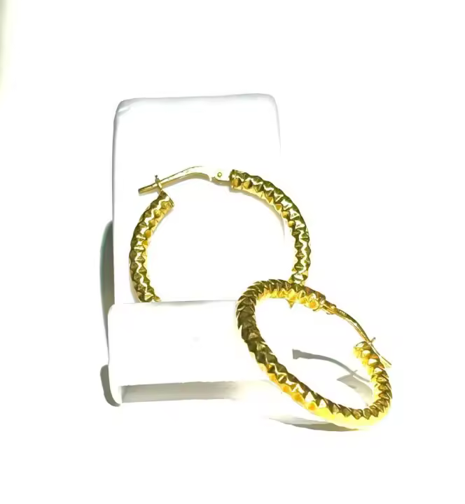 PENDIENTES DE ARO DIAMANTADOS DE PLATA DE LEY 925 BAÑADOS EN ORO 18K - Joyas elegantes y brillantes para mujer - 1