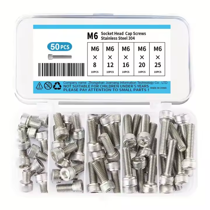 Juego De 50 Tornillos Y Tornillos Allen De Acero Inoxidable M6 Cabeza Hexagonal Completa Hidratada Resistente a La Corrosión Tamaños Variados Para Metalworking - 1