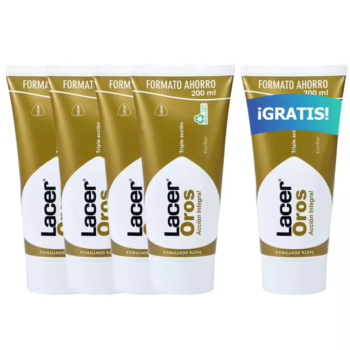LACER OROS - Pasta de Dientes Pack 4 x 200 ml + 1 GRATIS, Protección Bucodental Integral, Triple Acción, Previene el Sangrado, Reduce la Sensibilidad Dental, Protege Contra la Caries - 1