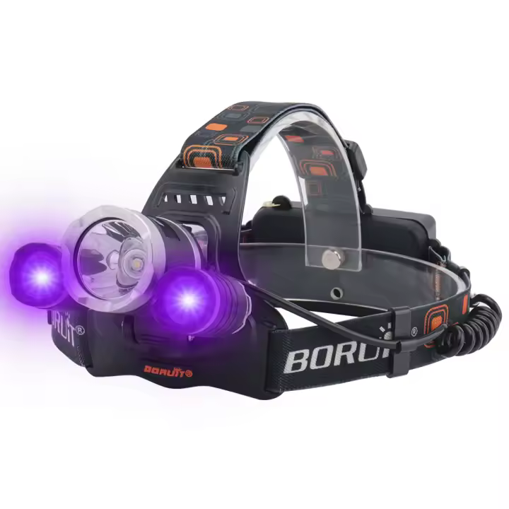 BORUiT RJ-3000 Linterna Frontal LED UV 390nm Recargable Tipo-C Super Brillante Impermeable Para Camping Pesca Y Ocio - 1