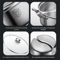 Olla con tapa de vidrio Almalux® con separación doble, acero inoxidable, Cocina dos platos diferentes al mismo tiempo – para cocina de inducción, gas, etc - details 3