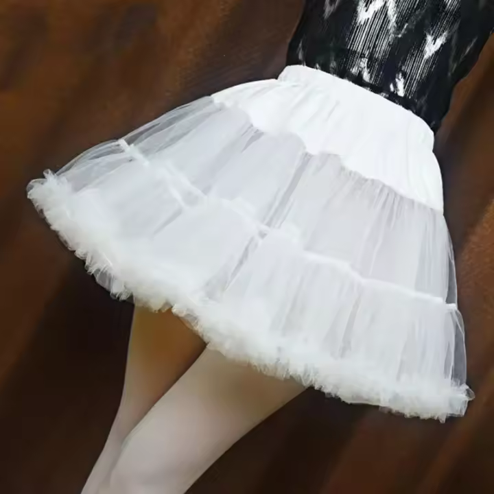 Falda Túrqueta Rizada Para Niñas Color Blanco Sólido Acolchado Fluffy Cintura Puff Sin Aros Mini Crinolina Subfalda De Prom - 1