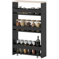kleankin Estantería de Almacenamiento de Baño de 3 Niveles Estantería Estrecha con Asa Lateral Estante con Ruedas para Cocina Salón Estilo Moderno 48x15x80 cm - details 3