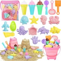 Juego De Juguetes De Playa Para Niños Y Niñas 20 Piezas Cesta De Malla Con Bote Y Cuchara De Arena Molde De Hielo Set De Juguetes De Arena Collapsible Para Viajes - details 0