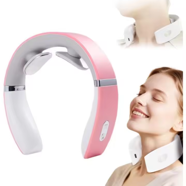 Masajeador cervical con calor, terapia de calor y shiatsu, 10 modos de relajación, portátil para casa/oficina, terapia relajante y relajante para viajes (rosa) - 1