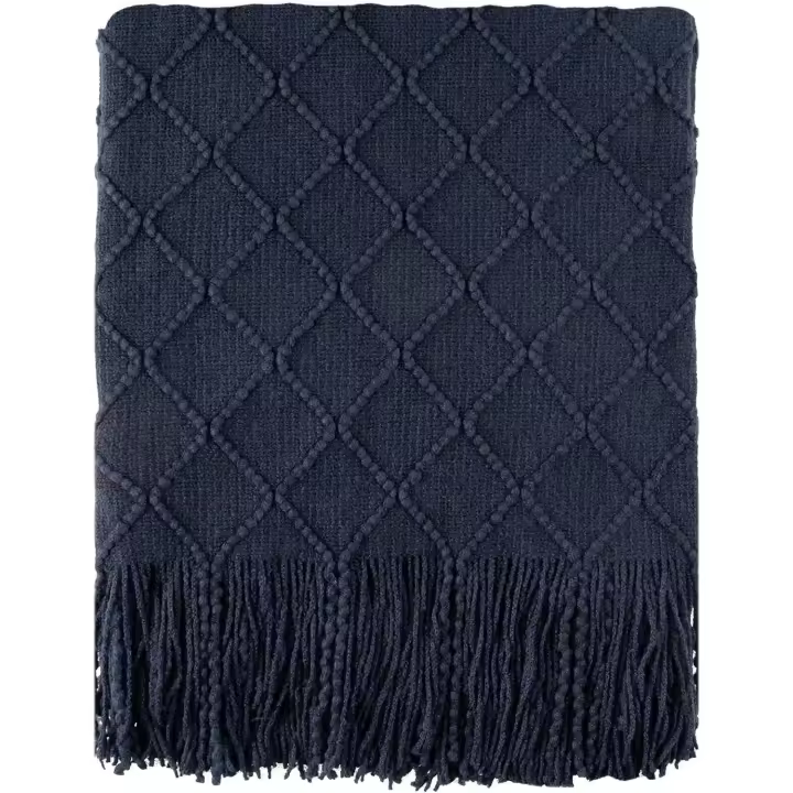 Manta de punto azul marino con estampado de diamantes para interior y exterior, para sofá, decoración del hogar - 1