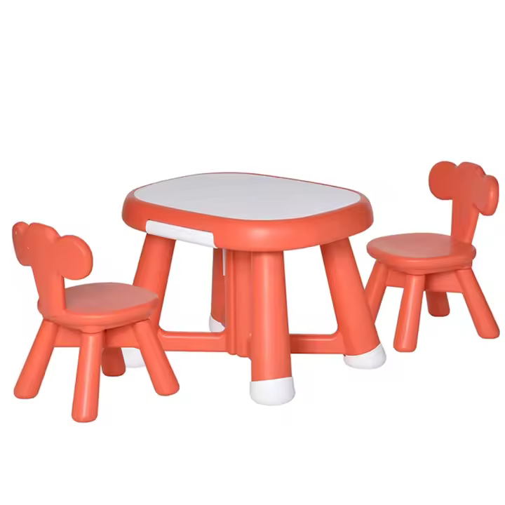 Mesa y 2 Sillas Infantiles Escritorio con Pizarra Blanca Multifuncional para Niños de +12 Meses 64,4x52x45,6 cm Rojo Coral - 1