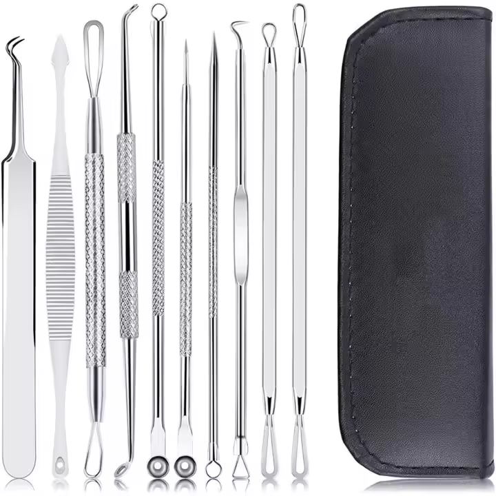 10 Piezas Puntos Negros Extractor, Herramientas Para Eliminar Puntos Negros Para Piel Facial y Nariz, Con Caja de Almacenamiento Negra - 1