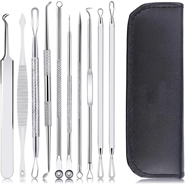10 Piezas Puntos Negros Extractor, Herramientas Para Eliminar Puntos Negros Para Piel Facial y Nariz, Con Caja de Almacenamiento Negra - 1