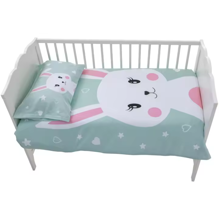 Funda Nórdica para Cuna con Cojín Tejido de Algodón y Dibujo de Conejo de Dhestia Home. Ropa de Cuna, Sábanas para Cuna - 1