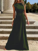 Vestido Largo Para Mujer Elegante Y Casual Con Cintura Ajustada Estilo De Comunicación Moda De Otoño Con Cuello Redondo Y Mangas Spaghetti - details 2