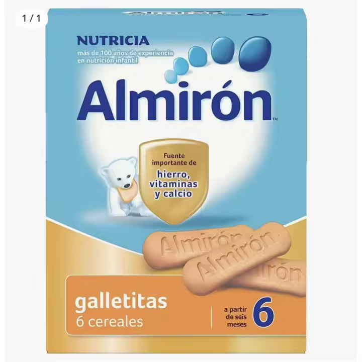 Galletas Almirón 6 Cereales 180g - Fuente de Hierro y Calcio - Ideal para Bebés de 6 Meses - 1