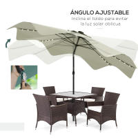 Outsunny Sombrilla de Jardín Ø292x254 cm Parasol de Terraza Manual con 32 Luces LED Solares 8 Varillas Ángulo Ajustable Impermeable y Rejillas de Ventilación para Patio - details 4