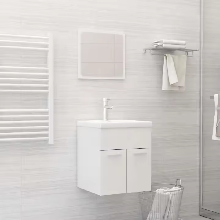 vidaXL Juego de muebles de baño 2 pzas Madera ingeniería en color Roble negro/Blanco brillante/Gris hormigón y más | almacenamiento funcional diseño moderno para baño dormitorio sala - 1