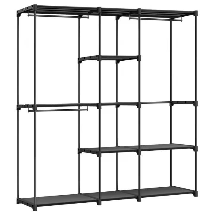SONGMICS Armario, Perchero, Guardarropa, con Barras, Vestidor, Estantes de Tela, Marco de Metal, 182 x 43 x 182 cm, Negro Tinta/Topo - 1