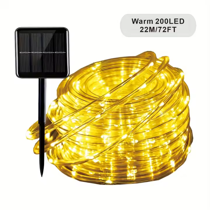Luz solar de tubo exterior, 21,95 metros, 200 luces LED, con mando a distancia, 8 modos externos de cuerda - 1