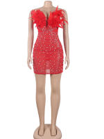 Beyprern Vestido De Noche De Perlas Y Rhinestones Para Mujer Vestido De Fiesta Con Pico De Pavo Y Diamantes Elegante Y Sexy Para Cumpleaños Y Clubwear - details 7