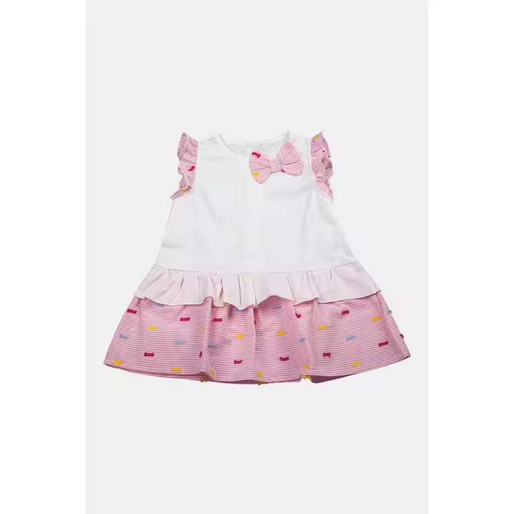 Vestido de Lona de Algodón con volantes E inserciones en el vestido a Rayas con aplicaciones y Lasso - 1