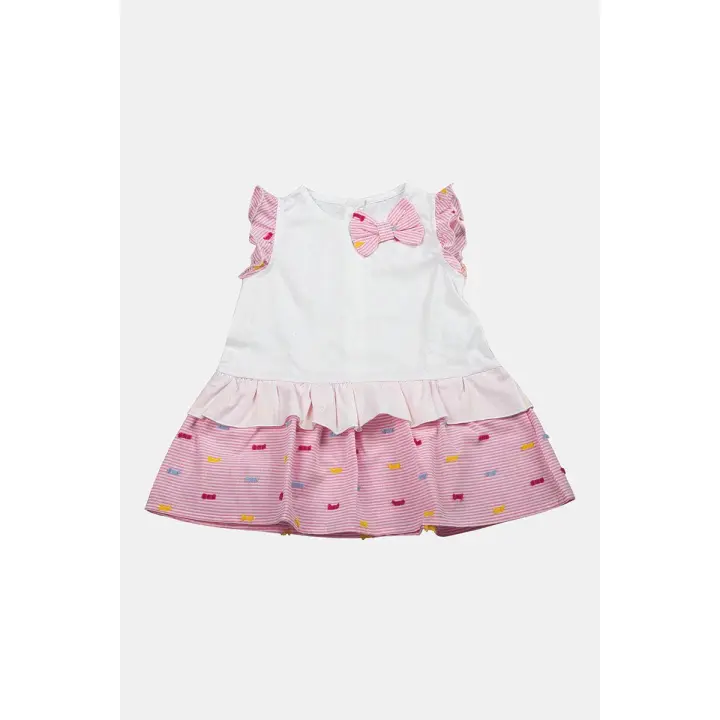 Vestido de Lona de Algodón con volantes E inserciones en el vestido a Rayas con aplicaciones y Lasso - 1