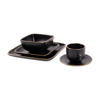 Cofan Vajilla negra de cerámica cuadrada | Juego de 20 piezas | Vajilla negra con borde vintage | Apta para lavavajillas, microondas y horno | Especial para fiestas, cumpleaños, eventos en general | Elegancia Vintage y Resistencia - details 1