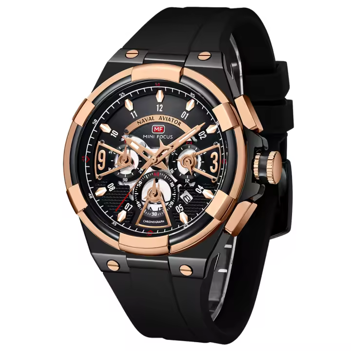 Reloj De Pulsera Deportivo Para Hombre MINI FOCUS De Lujo Con Correa De Silicona Resistente Al Agua Y Cronógrafo Movimiento De Cuarzo - 1