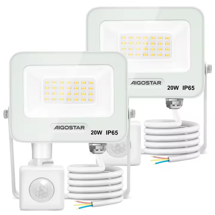 Aigostar 50W Foco LED Exterior con Sensor Movimiento PIR,2 piezas,4600LM Super Brillo Proyector LED, IP65 Impermeable,Blanco Natural 4000K,Luz de Seguridad para Interior,Jardín,Patio,Garaje - 1