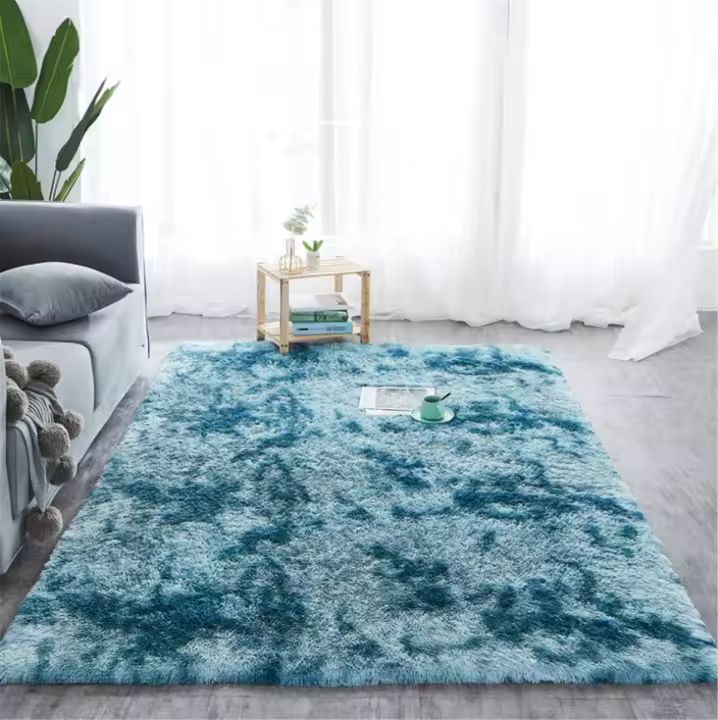 Alfombra degradada suave y esponjosa, de pelo largo, lavable con base antideslizante, alfombra decorativa de estilo moderno para sala de estar, dormitorio, sofá (azul oscuro, 60 x 160 cm) - 1