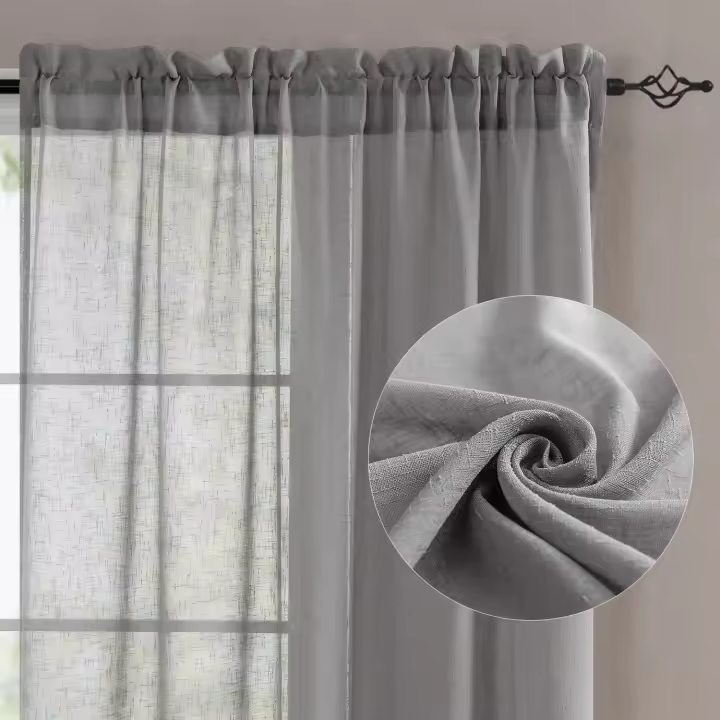 JINCHAN Cortinas Transparentes De 1 Panel Para Sala De Estar Y Dormitorio Efecto De Tela De Lino Cortina De Ventana Con Bolsa De Rodamiento Modernas Y Sencillas - 1