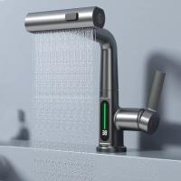 Grifo De Baño Con Pantalla Digital De Temperatura Regulador De Agua Caliente Y Fría Torneado De Latón Cerámica Para Lavabo - details 3